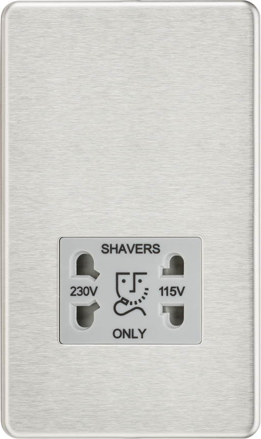 Knightsbridge SF8900BCG Screwless 115V/230V Dual Voltage Shaver Socket - Brushed Chrome + Grey Insert - westbasedirect.com