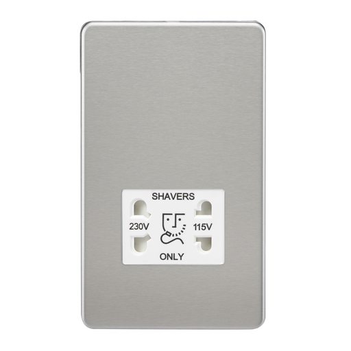 Knightsbridge SF8900BCW Screwless 115V/230V Dual Voltage Shaver Socket - Brushed Chrome + White Insert - westbasedirect.com