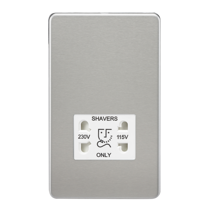 Knightsbridge SF8900BCW Screwless 115V/230V Dual Voltage Shaver Socket - Brushed Chrome + White Insert - westbasedirect.com