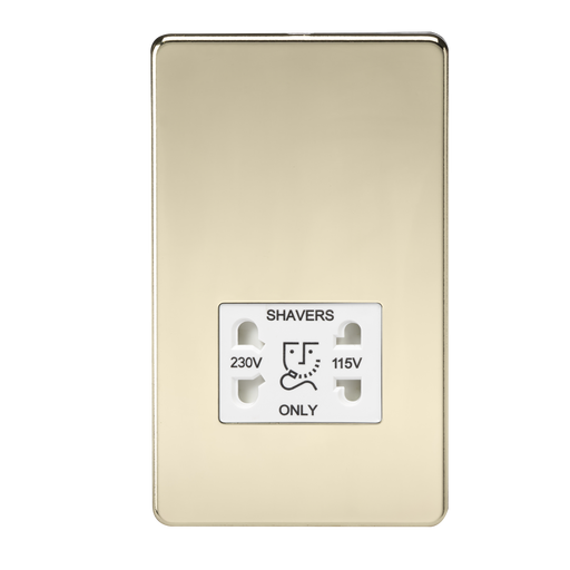 Knightsbridge SF8900PBW Screwless 115V/230V Dual Voltage Shaver Socket - Polished Brass + White Insert - westbasedirect.com