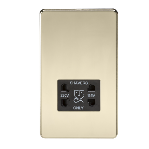 Knightsbridge SF8900PB Screwless 115V/230V Dual Voltage Shaver Socket - Polished Brass + Black Insert - westbasedirect.com