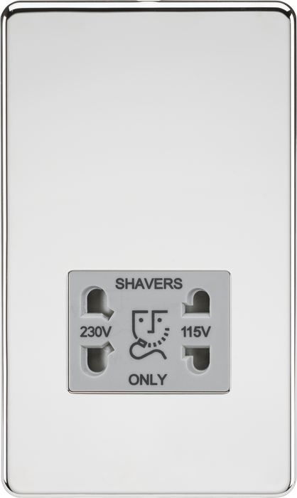 Knightsbridge SF8900PCG Screwless 115V/230V Dual Voltage Shaver Socket - Polished Chrome + Grey Insert - westbasedirect.com