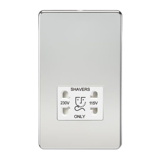Knightsbridge SF8900PCW Screwless 115V/230V Dual Voltage Shaver Socket - Polished Chrome + White Insert - westbasedirect.com