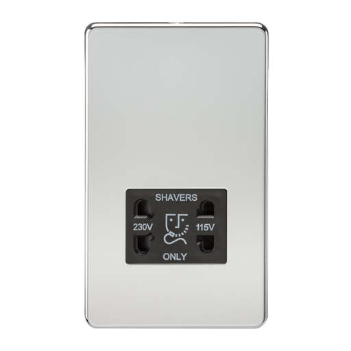 Knightsbridge SF8900PC Screwless 115V/230V Dual Voltage Shaver Socket - Polished Chrome + Black Insert - westbasedirect.com