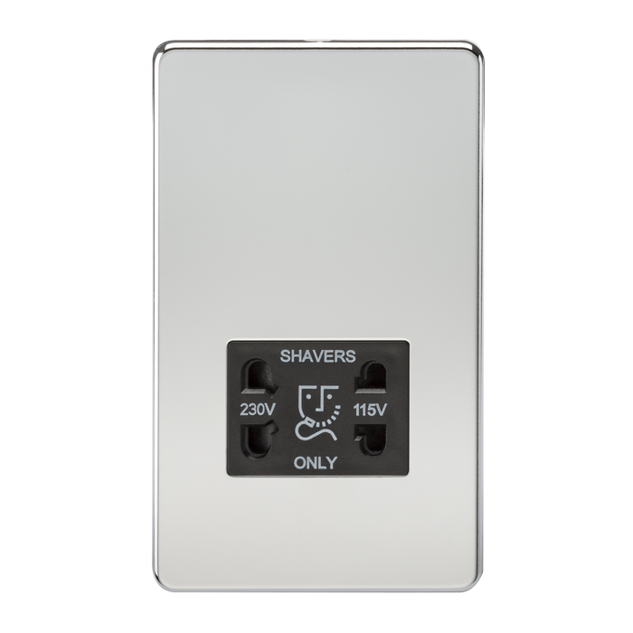 Knightsbridge SF8900PC Screwless 115V/230V Dual Voltage Shaver Socket - Polished Chrome + Black Insert - westbasedirect.com