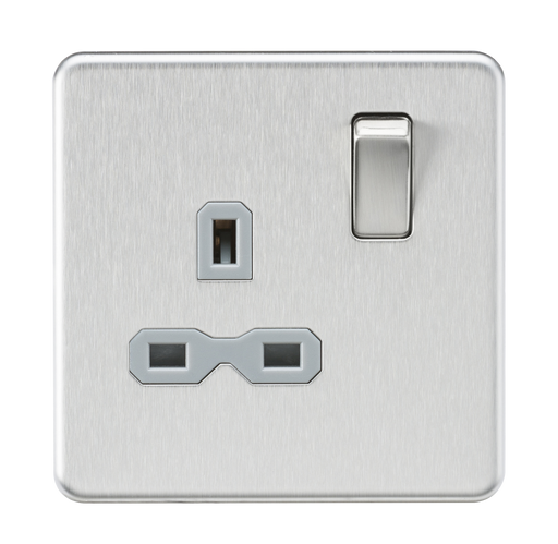 Knightsbridge SFR7000BCG Screwless 13A 1G DP Switched Socket - Brushed Chrome + Grey Insert - westbasedirect.com