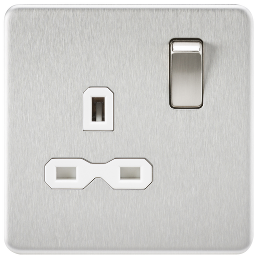 Knightsbridge SFR7000BCW Screwless 13A 1G DP Switched Socket - Brushed Chrome + White Insert - westbasedirect.com