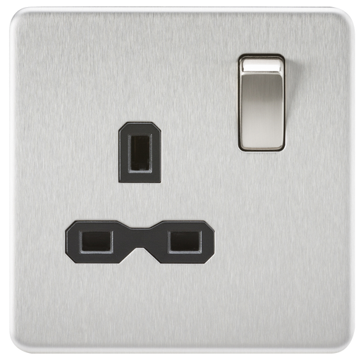 Knightsbridge SFR7000BC Screwless 13A 1G DP Switched Socket - Brushed Chrome + Black Insert - westbasedirect.com