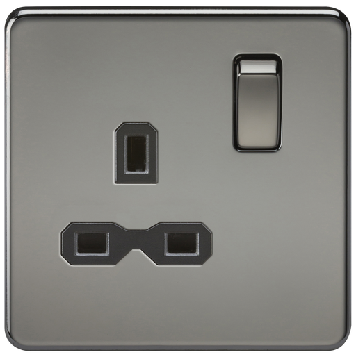 Knightsbridge SFR7000BN Screwless 13A 1G DP Switched Socket - Black Nickel + Black Insert - westbasedirect.com