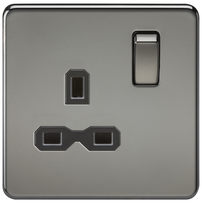 Knightsbridge SFR7000BN Screwless 13A 1G DP Switched Socket - Black Nickel + Black Insert - westbasedirect.com