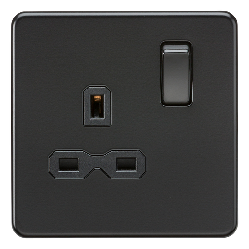Knightsbridge SFR7000MBB Screwless 13A 1G DP Switched Socket - Matt Black + Black Rockers - westbasedirect.com