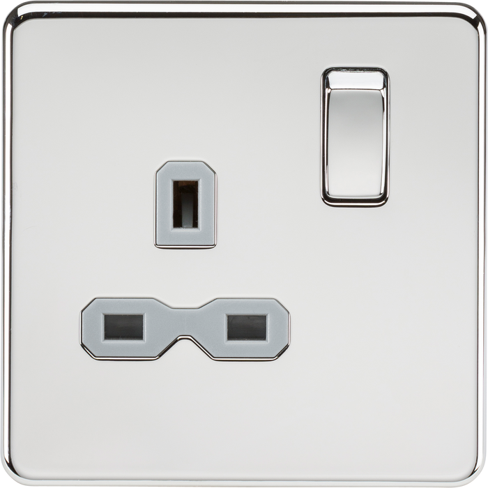 Knightsbridge SFR7000PCG Screwless 13A 1G DP Switched Socket - Polished Chrome + Grey Insert - westbasedirect.com