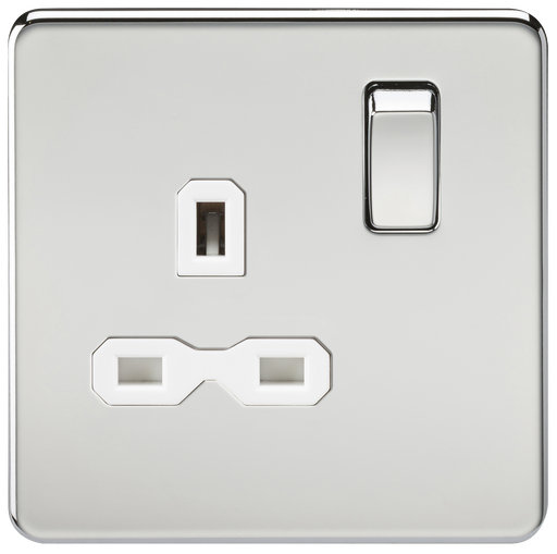 Knightsbridge SFR7000PCW Screwless 13A 1G DP Switched Socket - Polished Chrome + White Insert - westbasedirect.com