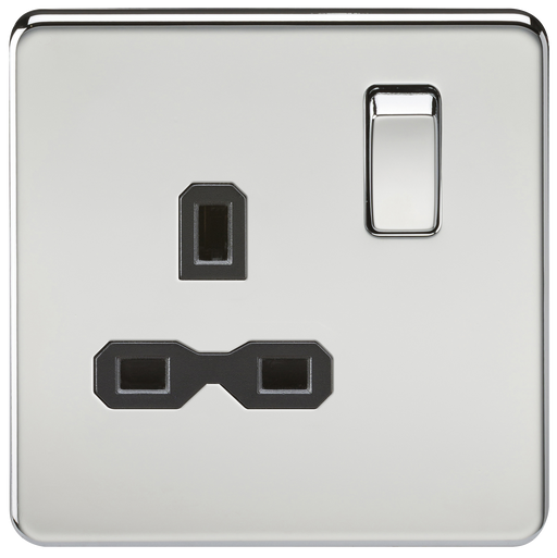 Knightsbridge SFR7000PC Screwless 13A 1G DP Switched Socket - Polished Chrome + Black Insert - westbasedirect.com