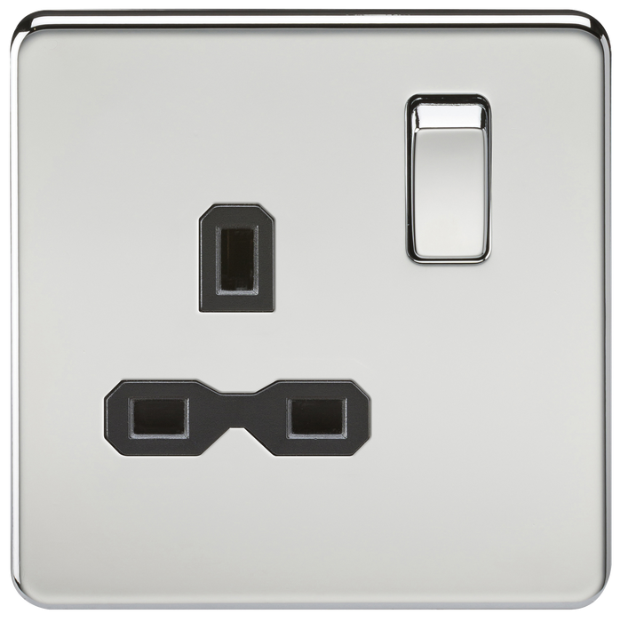 Knightsbridge SFR7000PC Screwless 13A 1G DP Switched Socket - Polished Chrome + Black Insert - westbasedirect.com