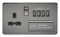 Knightsbridge SFR7USB4BN Screwless 13A Switched Socket + 4xUSB (5.1A) - Black Nickel + Black Insert