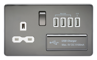 Knightsbridge SFR7USB4BNW Screwless 13A Switched Socket + 4xUSB (5.1A) - Black Nickel + White Insert
