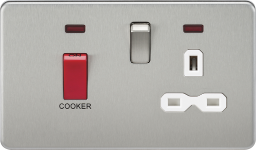 Knightsbridge SFR8333NBCW Screwless 45A DP Switch + 13A Switched Socket + Neons - Brushed Chrome + White Insert - westbasedirect.com