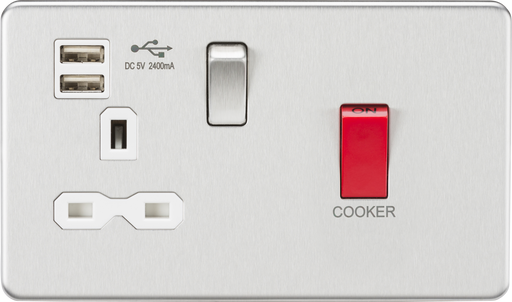 Knightsbridge SFR8333UBCW 45A DP Switch + 13A Switched Socket + 2xUSB (2.4A) - Brushed Chrome + White Insert - westbasedirect.com