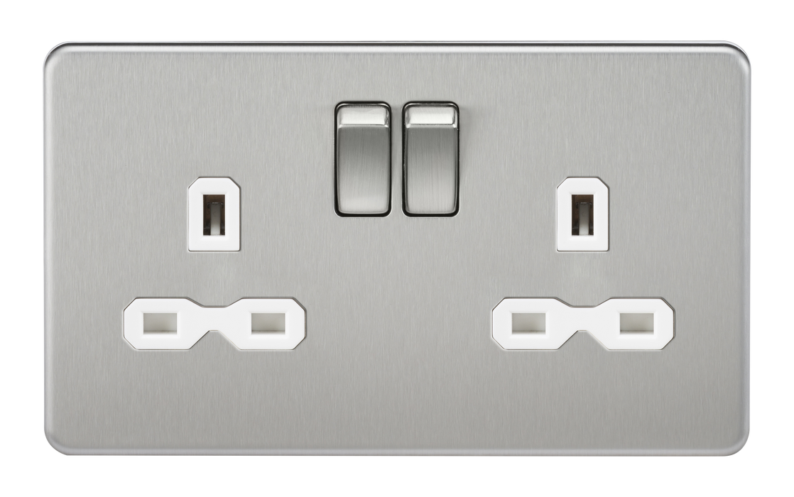 Knightsbridge SFR9000BCW Screwless 13A 2G DP Switched Socket - Brushed Chrome + White Insert - westbasedirect.com