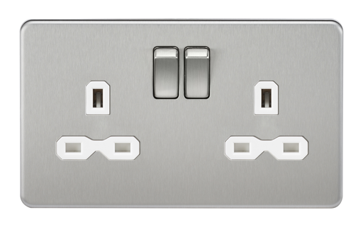 Knightsbridge SFR9000BCW Screwless 13A 2G DP Switched Socket - Brushed Chrome + White Insert - westbasedirect.com