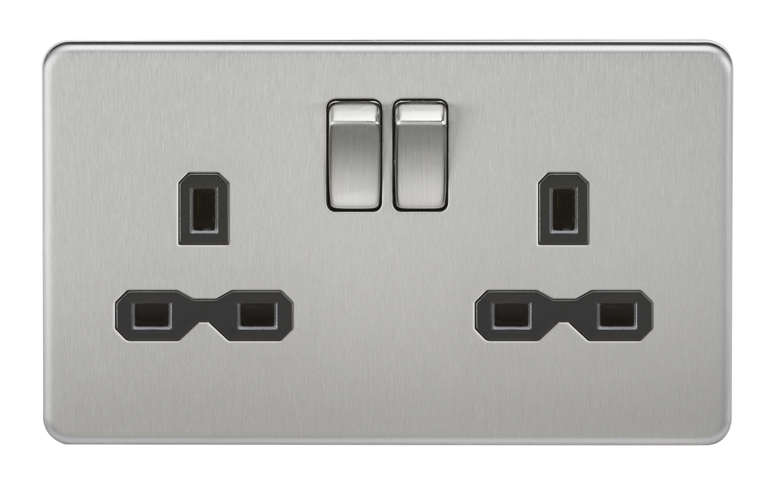Knightsbridge SFR9000BC Screwless 13A 2G DP Switched Socket - Brushed Chrome + Black Insert - westbasedirect.com