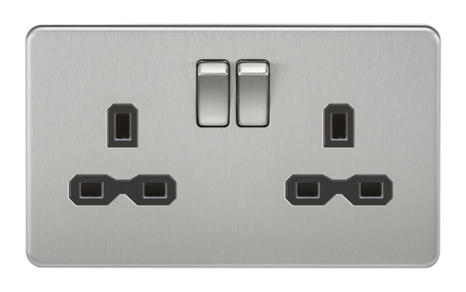 Knightsbridge SFR9000BC Screwless 13A 2G DP Switched Socket - Brushed Chrome + Black Insert - westbasedirect.com