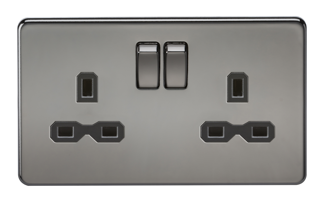 Knightsbridge SFR9000BN Screwless 13A 2G DP Switched Socket - Black Nickel + Black Insert - westbasedirect.com
