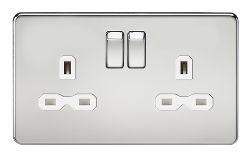 Knightsbridge SFR9000PCW Screwless 13A 2G DP Switched Socket - Polished Chrome + White Insert - westbasedirect.com