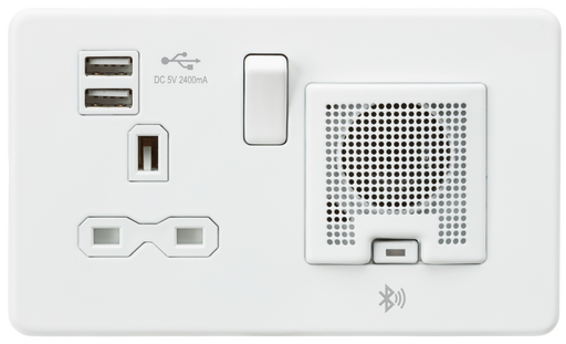 Knightsbridge SFR9905MW Screwless 13A Socket + 2xUSB(2.4A) + Bluetooth Speaker - Matt White - westbasedirect.com