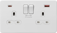 Knightsbridge SFR9909MW Screwless 13A 2G DP Switched Socket + 2xUSB(A + C) FASTCHARGE - Matt White