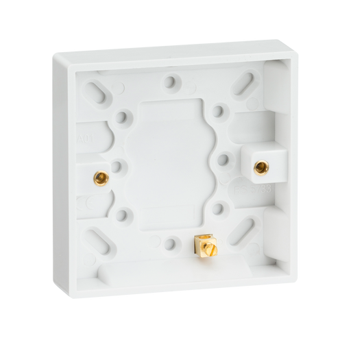 Knightsbridge SN1300 White Square Edge Single 16mm Pattress Box + Earth Terminal - westbasedirect.com