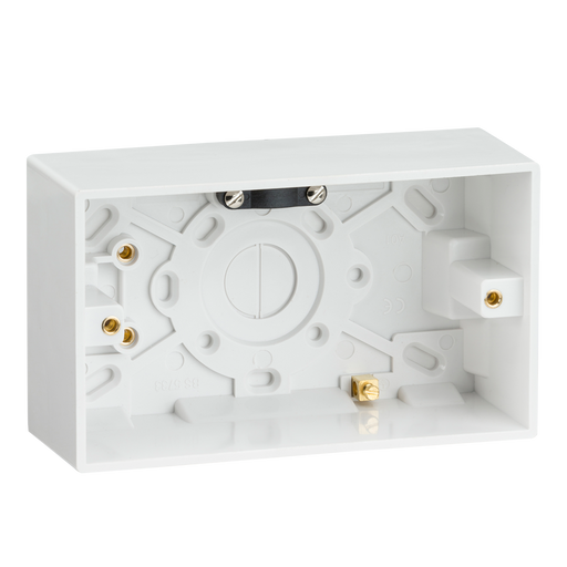 Knightsbridge SN1600 White Square Edge Double 47mm  Pattress Box + Earth Terminal - westbasedirect.com