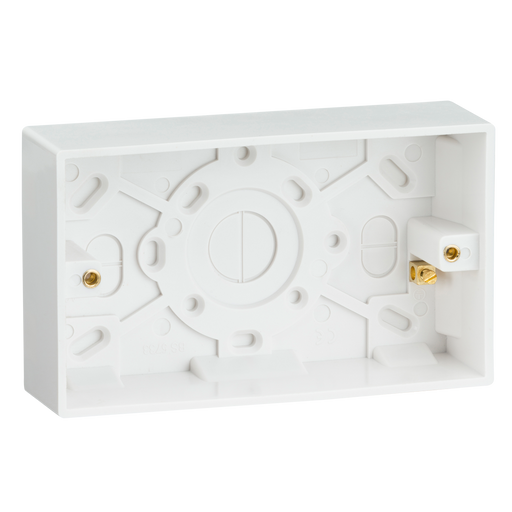 Knightsbridge SN1800 White Square Edge Double 35mm  Pattress Box + Earth Terminal - westbasedirect.com