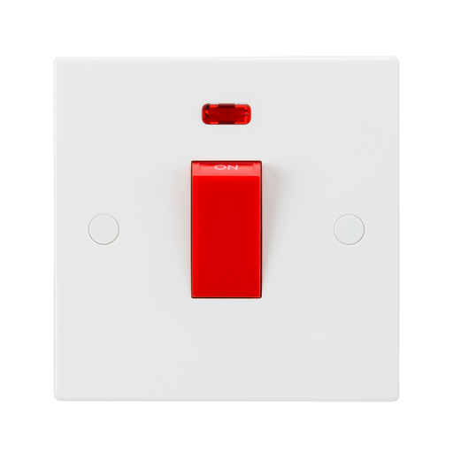 Knightsbridge SN8331N White Square Edge 45A 1G DP Switch + Neon - westbasedirect.com