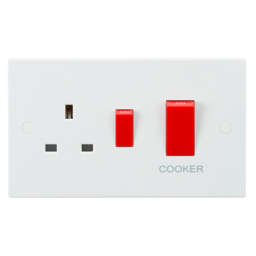 Knightsbridge SN8333 White Square Edge 45A DP Cooker Switch + 13A Socket - westbasedirect.com