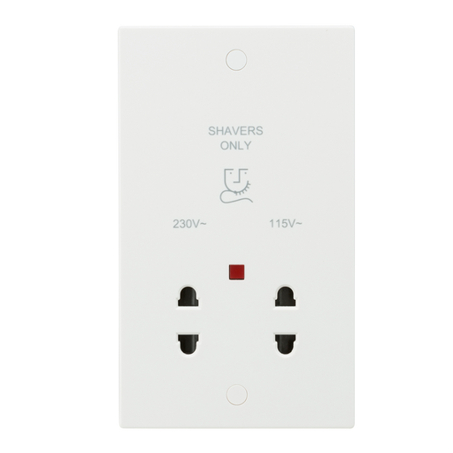 Knightsbridge SN8900N White Square Edge 115/230V Dual Voltage Shaver Socket + Neon - westbasedirect.com