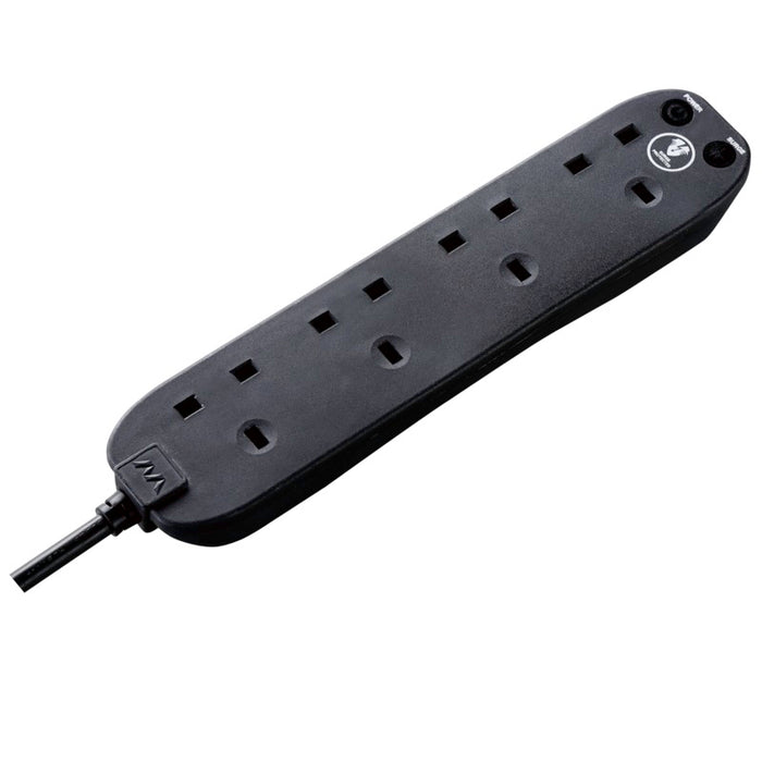 Masterplug 4 Socket 2m 13A Surge Extension Lead Black - westbasedirect.com