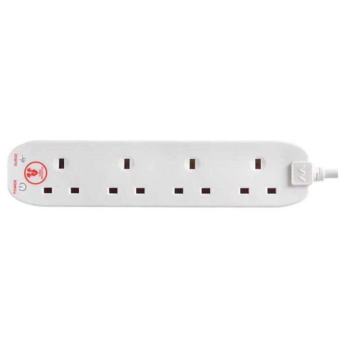 Masterplug 4 Socket 2m 13A Surge Extension Lead White - westbasedirect.com