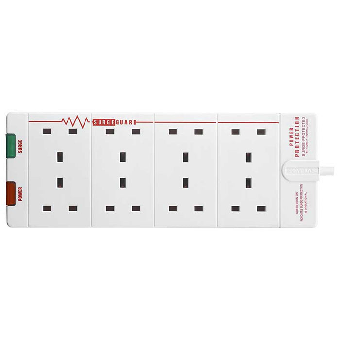 Masterplug SRG8210N 8 Socket 2m 13A Surge Extension Lead + Indicator White - westbasedirect.com