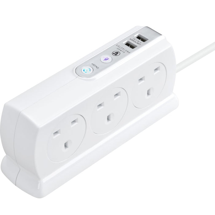 Masterplug SRGDSU62PW 6 Socket 2m 13A + 2x3.1A USB Switched Surge Compact Extension Lead Gloss White - westbasedirect.com