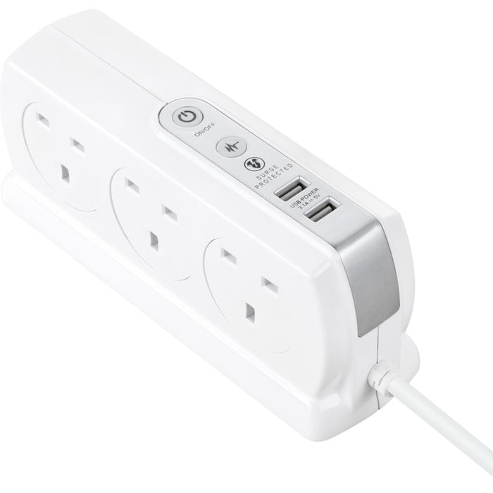 Masterplug SRGDSU62PW 6 Socket 2m 13A + 2x3.1A USB Switched Surge Compact Extension Lead Gloss White - westbasedirect.com