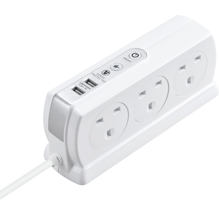 Masterplug SRGDSU62PW 6 Socket 2m 13A + 2x3.1A USB Switched Surge Compact Extension Lead Gloss White - westbasedirect.com