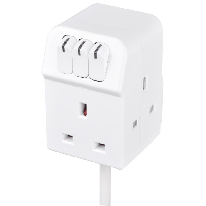 Masterplug 3 Socket 2m 13A Switched Compact Extension Lead + Indicator White - westbasedirect.com
