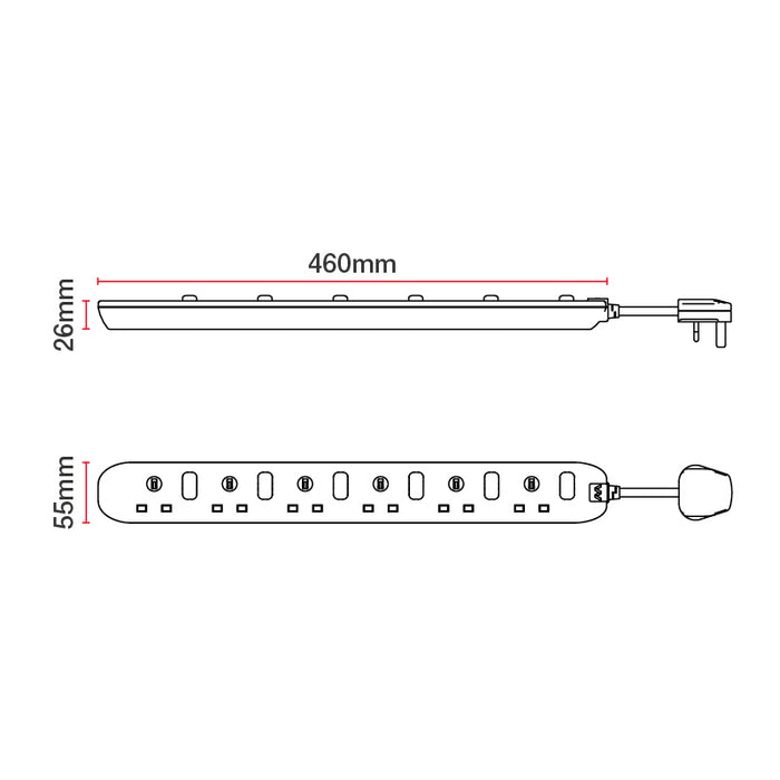 Masterplug 6 Socket 2m 13A Switched Surge Extension Lead + Indicator White - westbasedirect.com