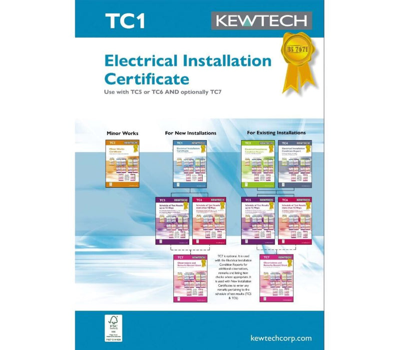 Kewtech TC1 Electrical Test & Installation Certificate Book 42pgs - westbasedirect.com