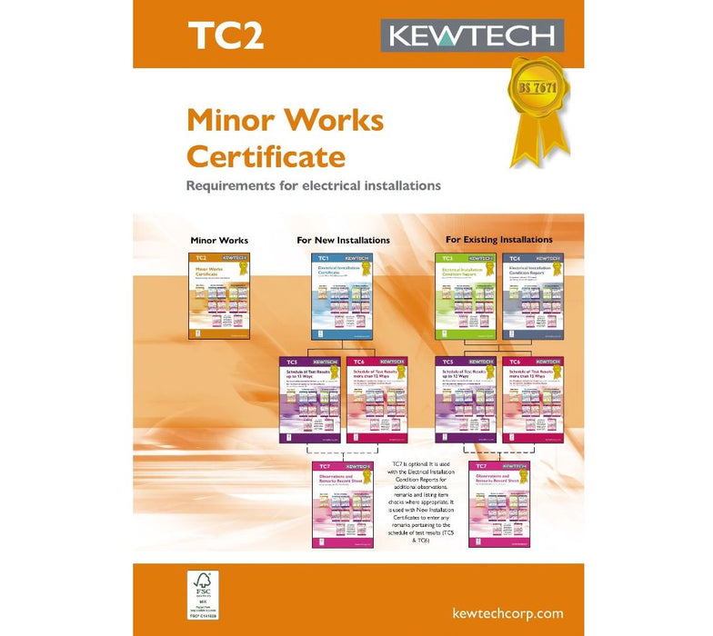 Kewtech TC2 Minor Works Certificate Book 40pgs - westbasedirect.com