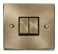 Click Deco VPAB412BK Victorian 10AX Ingot 2-Gang 2-Way Plate Switch - Antique Brass (Black)