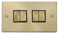 Click Deco VPSB414BK Victorian 10AX Ingot 4-Gang 2-Way Plate Switch - Satin Brass (Black)