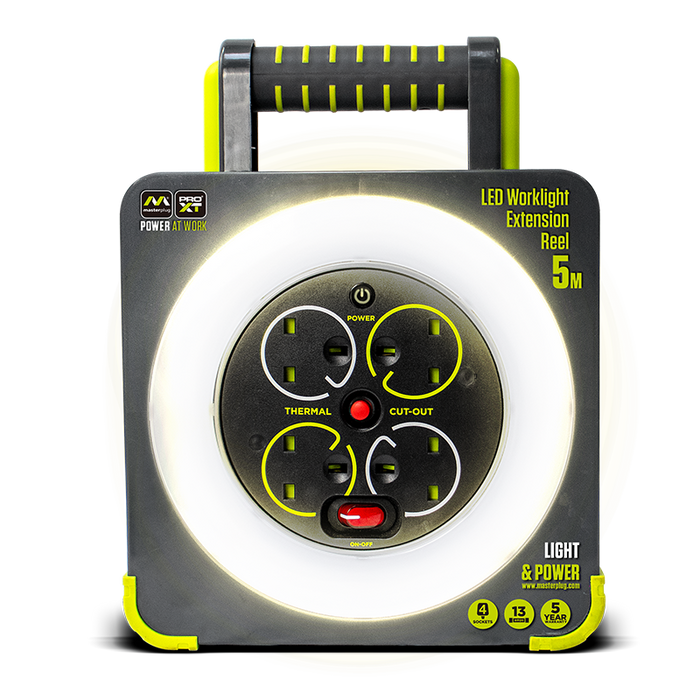 Masterplug WLU05134SL PRO-XT 4 Socket 5m 13A LED Work Light Extension Reel - westbasedirect.com